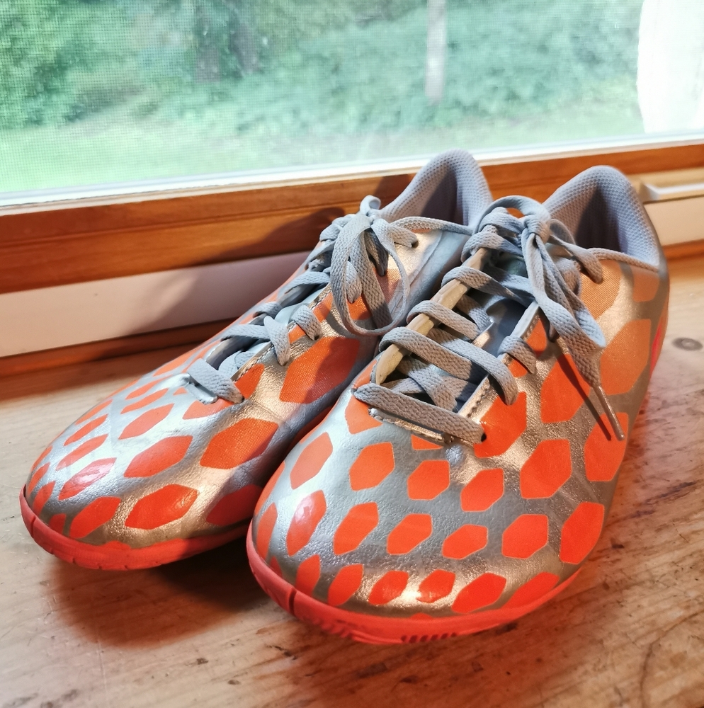 Adidas Orange and Silver Indoor Soccer Cleats. Women's Size 8